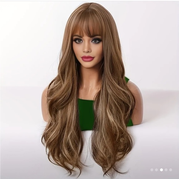 Elegant Brown Wavy Full Pullover Wig with Bangs - Picture 6 of 6